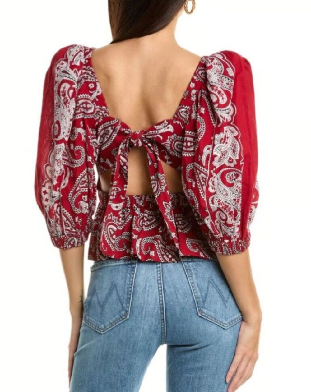 SEA New York Red Paisley Bandana Embroidered Open Back Theodora Top Size L - Picture 2 of 10